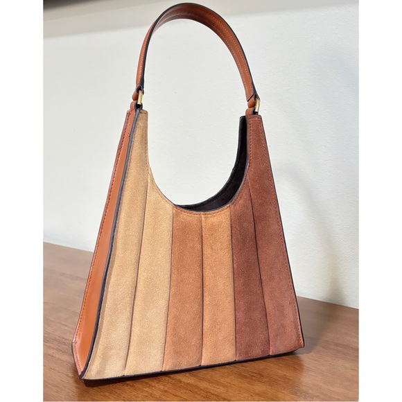 STAUD Two-Tone Suede Panel Shoulder Bag in Tan and Brown - Picture 9 of 10